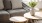 a couch with a table and a vase with plants on it